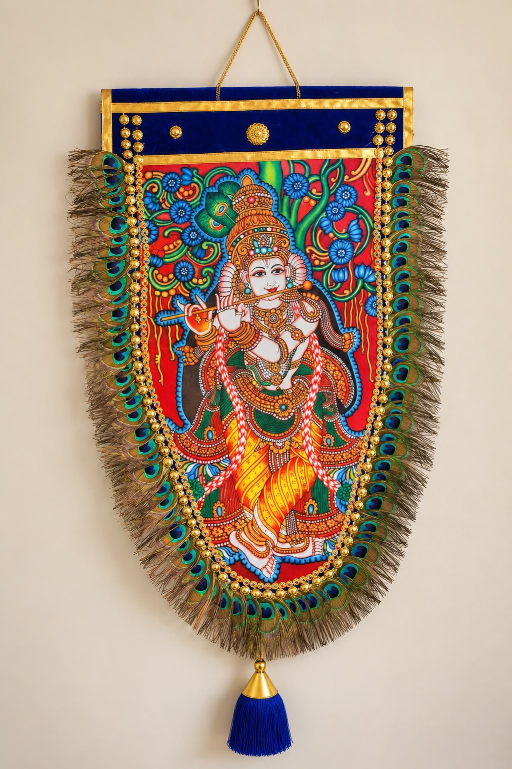 Mural Peacock Wall Krishna Hanging